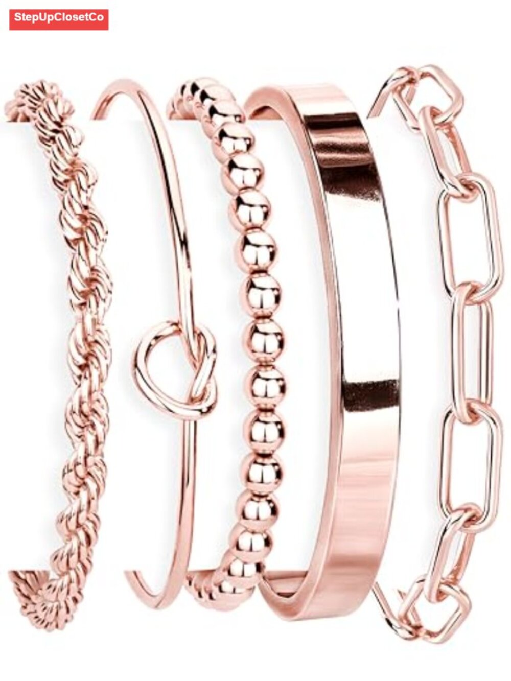 14K Gold Plated Sterling Silver Chunky Cuff Bracelet Stackable Set for Women